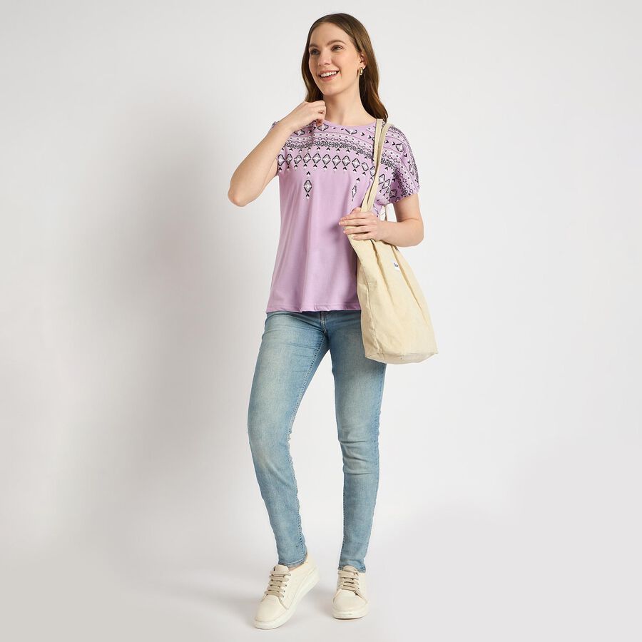 Ladies' Round Neck T-Shirt , लाइलेक, large