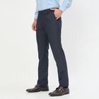 Men's Navy Blue Slim Fit Flat-Front Formal Trousers, Navy Blue, small