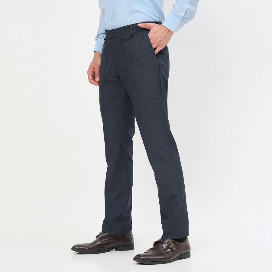 Men's Navy Blue Slim Fit Flat-Front Formal Trousers, Navy Blue, large
