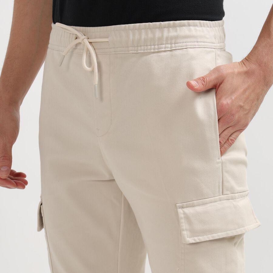 Men's Slim Fit Casual Trousers, Ecru Melange, large image number null