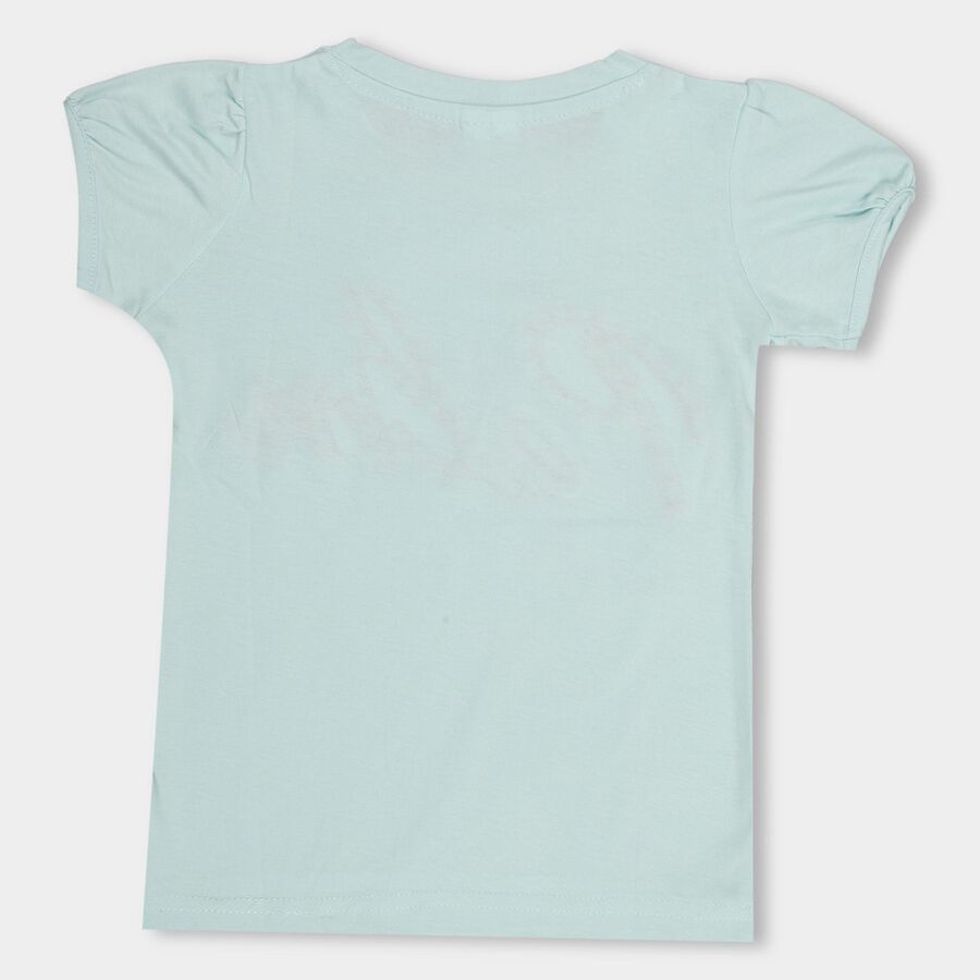 Girls' Light Aqua Cotton Round Neck Casual T-Shirt, Aqua, large image number null