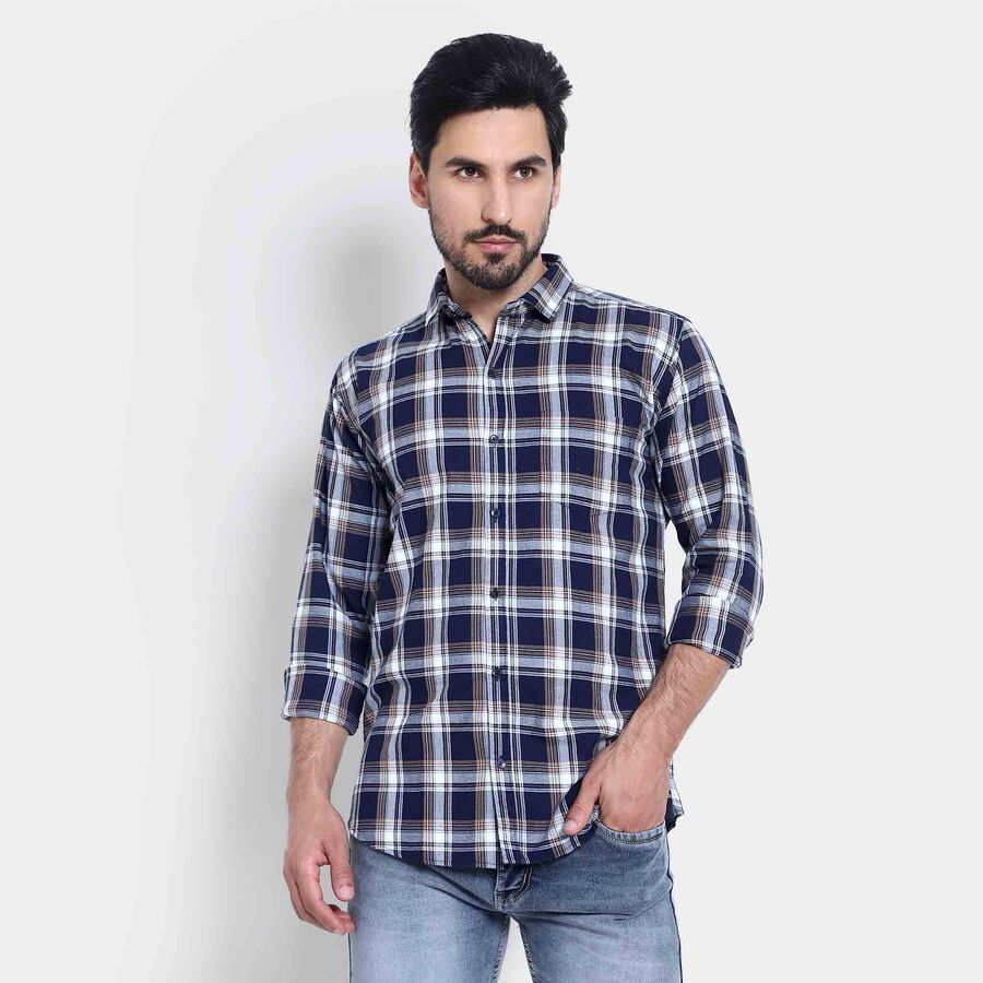 Cotton Checks Casual Shirt, Brown, large image number null
