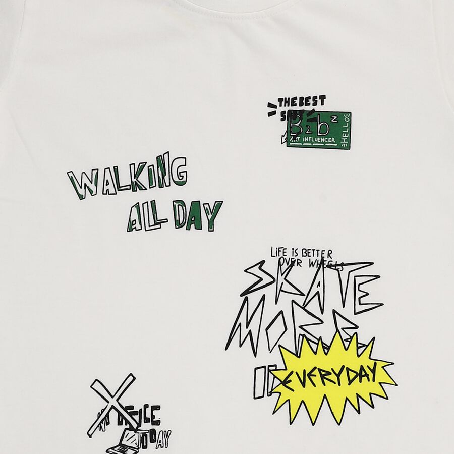 Boys Bright Eggshell White Crew Neck Casual T-Shirt, White, large image number null