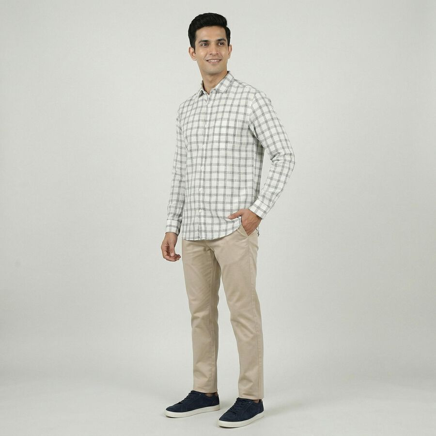 Men's White Cotton Classic Collar Casual Shirt, Off White, large