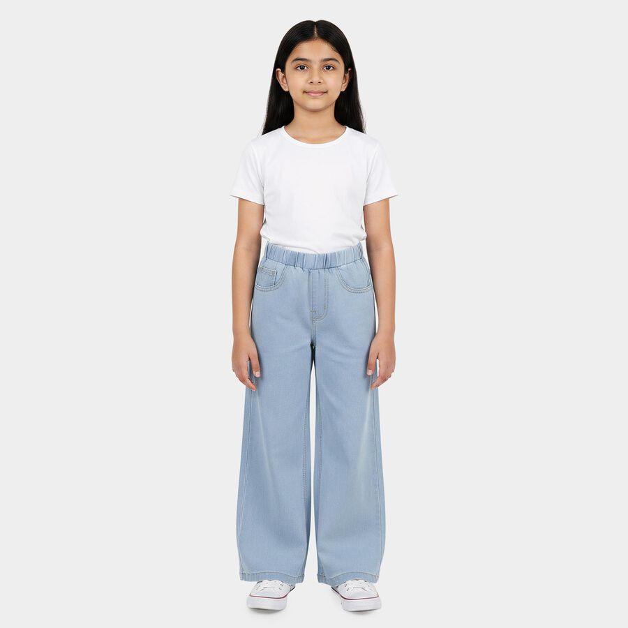 Girls Light Blue Wide Leg Pull-On Jeans, हल्का नीला, large