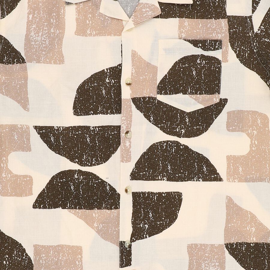 Boys Beige and Brown Cotton Half Sleeve Cuban Collar Casual Shirt, Beige, large image number null