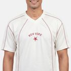 Men's White Round Neck Athleisure T-Shirt, ऑफ व्हाइट, small