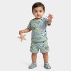 Infants' Light Green Cotton Round Neck Printed Baba Suit, Light Green, small