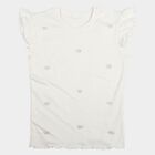 Girls White Round Neck Casual T-Shirt, White, small