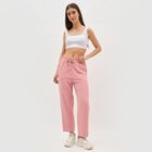 Women's Dusty Rose Relaxed Fit Textured Track Pants, गुलाबी, small image number null