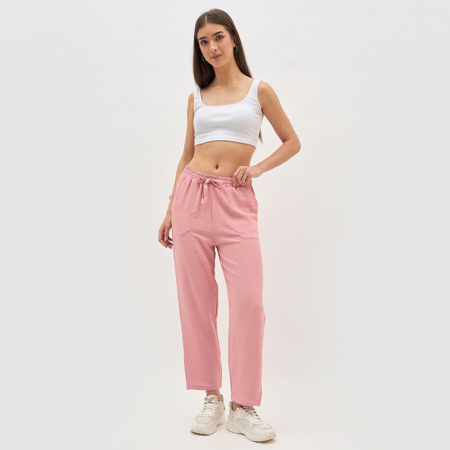 Women's Dusty Rose Relaxed Fit Textured Track Pants, गुलाबी, large image number null