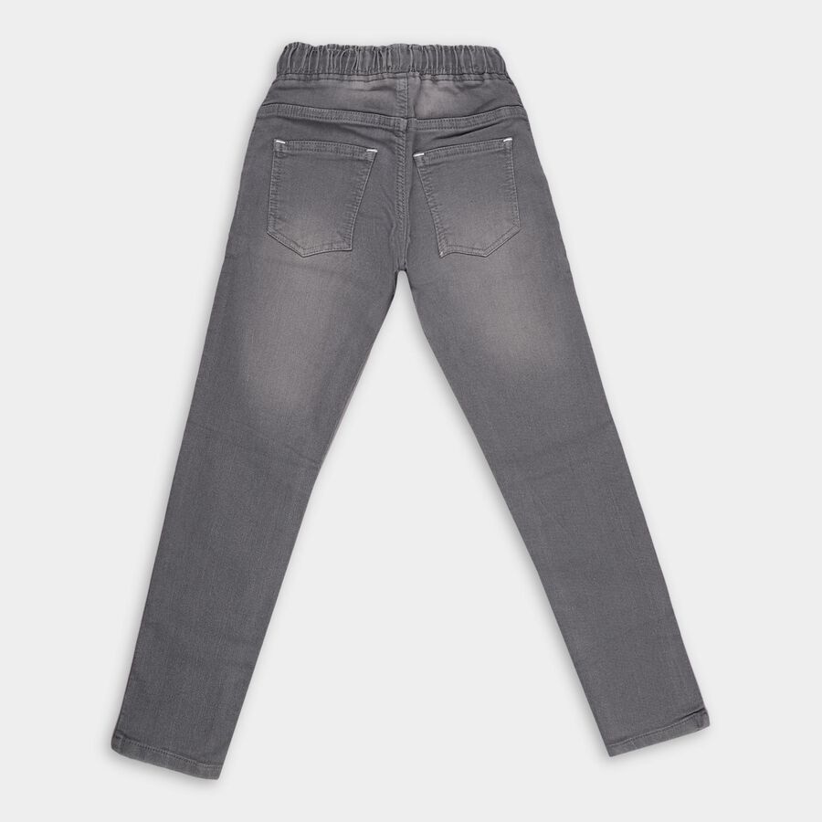 Boys' Muted Charcoal Grey Regular Fit Elastic Waist Jeans, हल्का ग्रे, large image number null