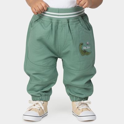 Infants' Green Regular Fit Dinosaur Embroidered Trousers