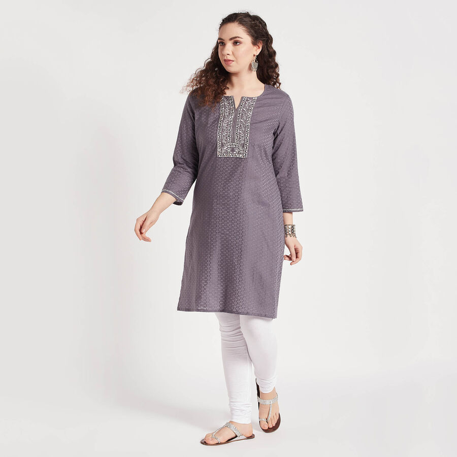 Cotton Straight Kurta, Dark Grey, large image number null