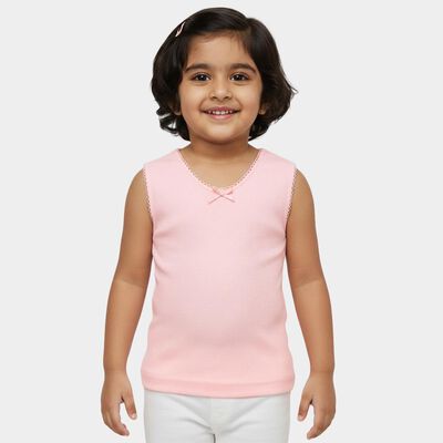 Girls' Peach Cotton Round Neck Casual Vest