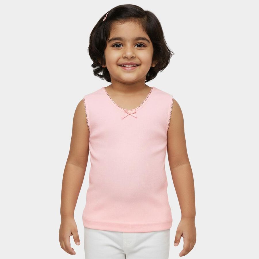 Girls' Peach Cotton Round Neck Casual Vest, पीच, large