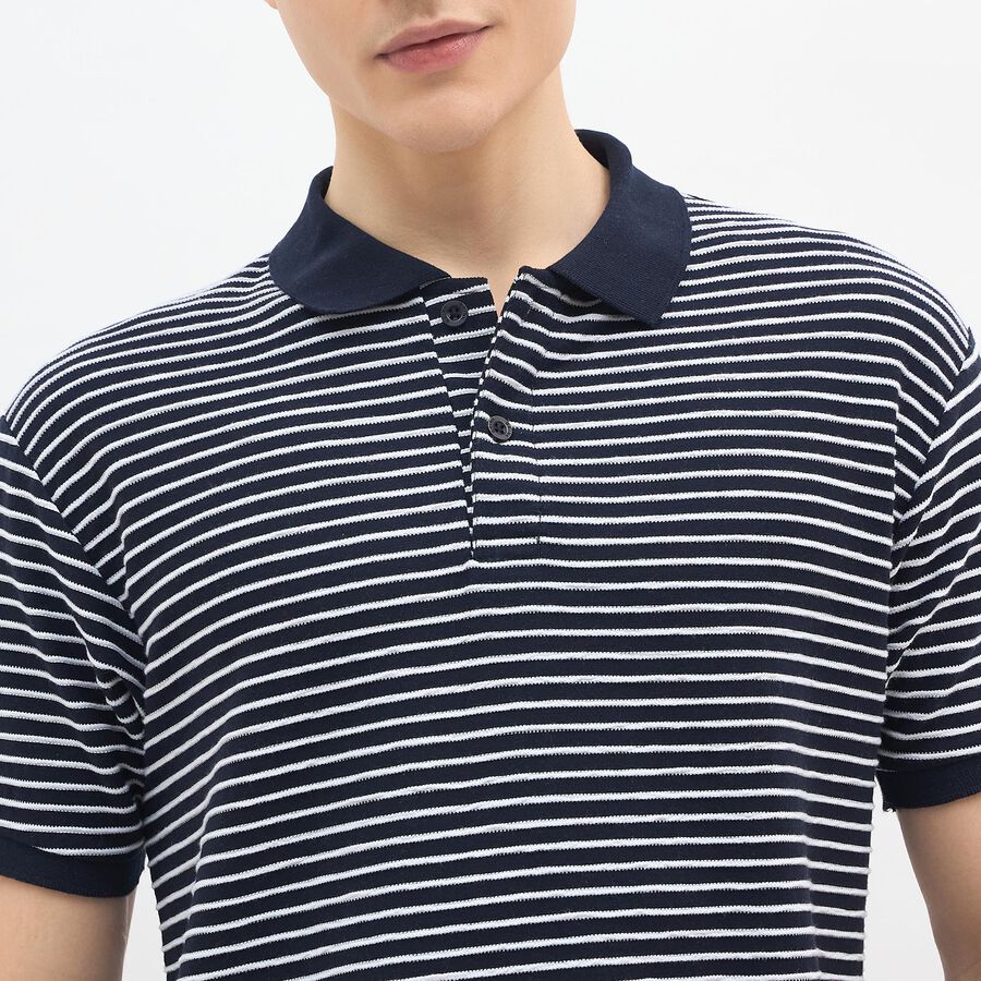 Men's Navy Blue Polo Neck Casual T-Shirt, नेवी ब्लू, large