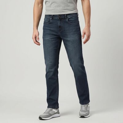 Men's Navy Blue Straight Fit Stretchable Jeans