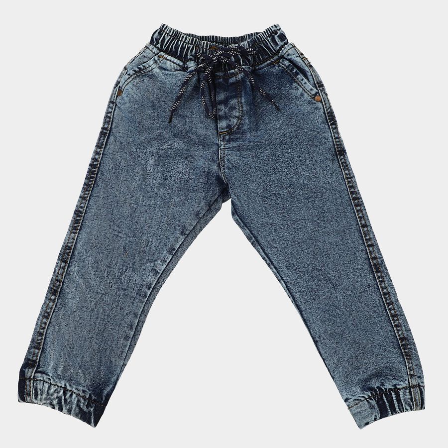 Boys Light Blue Jogger Fit Washed Jeans, मध्यम नीला, large