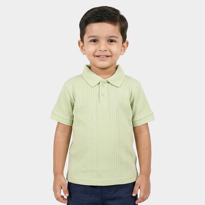 Boys Mint Green Cotton Polo Neck Casual T-Shirt