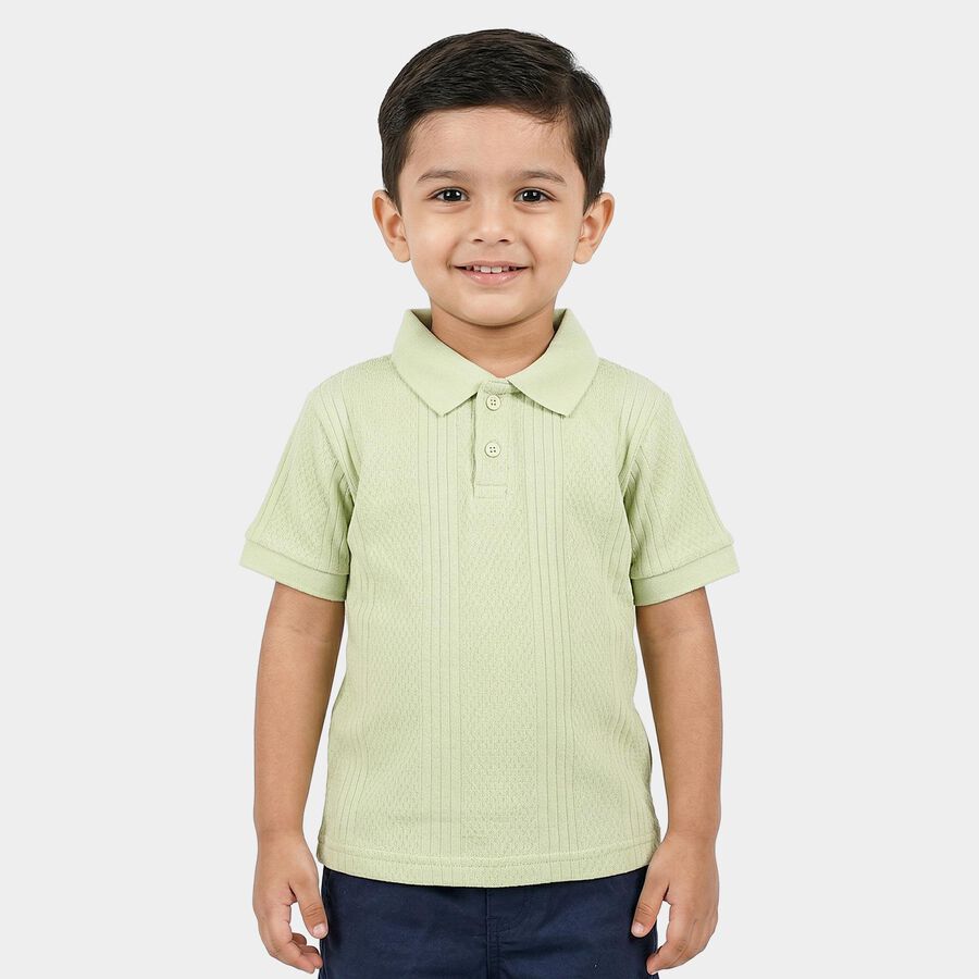 Boys Mint Green Cotton Polo Neck Casual T-Shirt, हल्का हरा, large