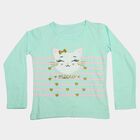 Girls' Mint Green Cotton Round Neck Regular Top, हल्का हरा, small