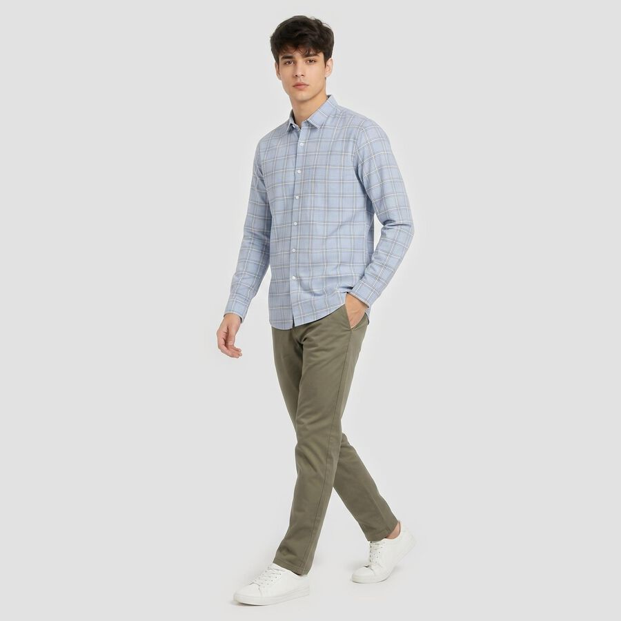 Men's Light Blue Cotton Long Sleeves Spread Collar Regular Fit Shirt, Mid Blue, large