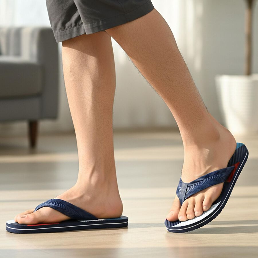 Men's Navy Blue Slip-On Flip-Flops, नेवी ब्लू, large