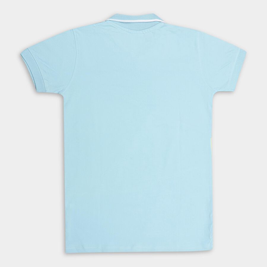 Boys Light Blue Cotton Polo Neck Half Sleeve T-Shirt, Light Blue, large image number null