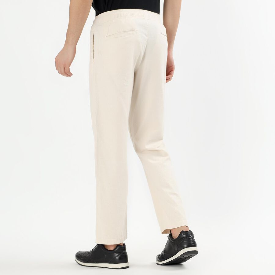 Men's Soft Beige Slim Fit Drawstring Casual Trousers, एक्रू मिश्रित, large image number null