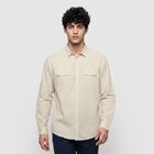 Men's Beige Cotton Long Sleeve Collar Casual Shirt, गहरा पीला, small