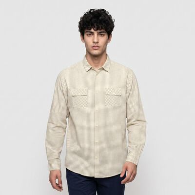 Men's Beige Cotton Long Sleeve Collar Casual Shirt