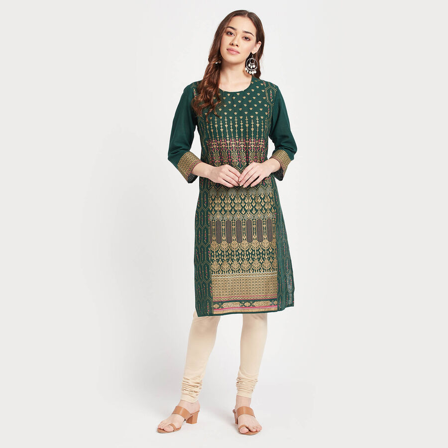 All Over Print Kurta, गहरा हरा, large image number null