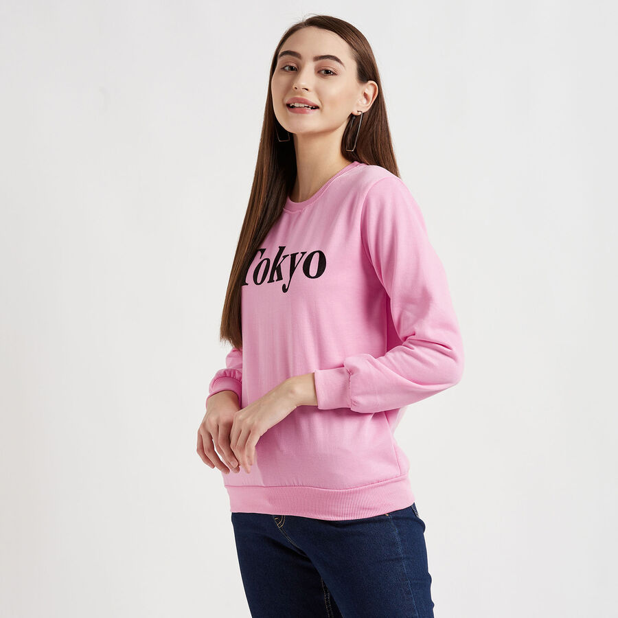 Solid Round Neck Sweatshirt, Pink, large image number null