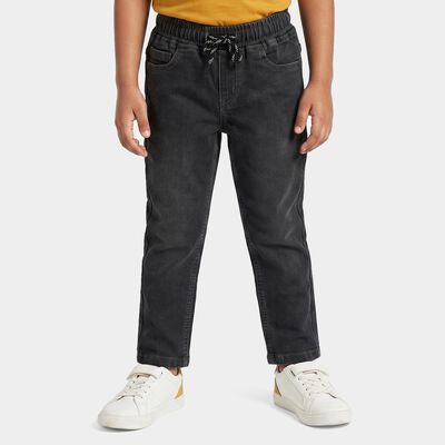 Boys Dark Grey Straight Fit Drawstring Waist Jeans