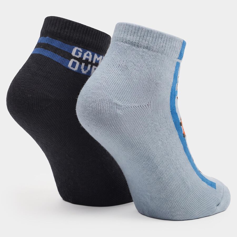 Boys' Regular Fit Ankle Length Pack of 2 Socks ( Blue, Black), नेवी ब्लू, large