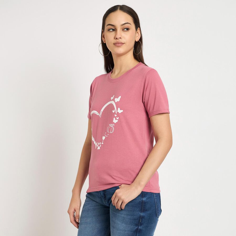 Ladies' Round Neck T-Shirt , गुलाबी, large image number null
