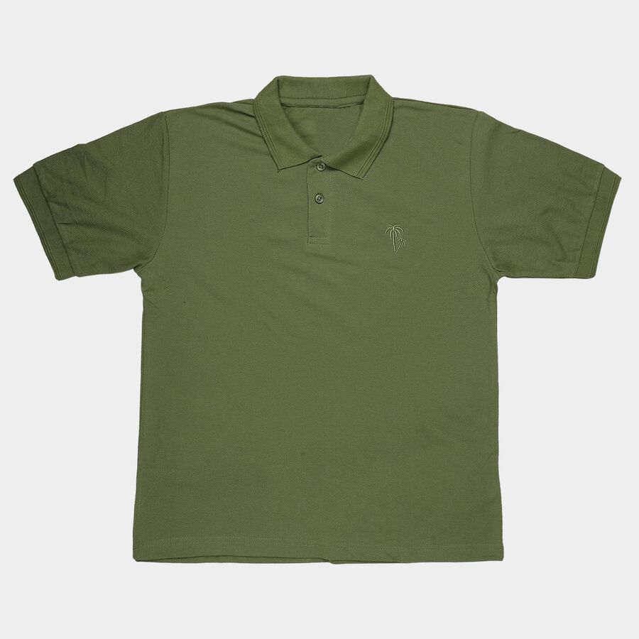 Boys Olive Round Neck Casual Half Sleeve T-Shirt, Olive, large