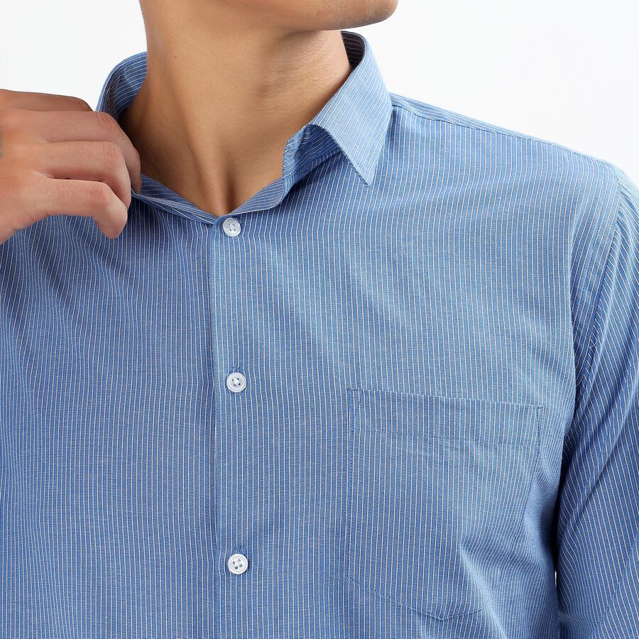 Men's Deep Steel Blue Button Down Formal Shirt, Dark Blue, large image number null