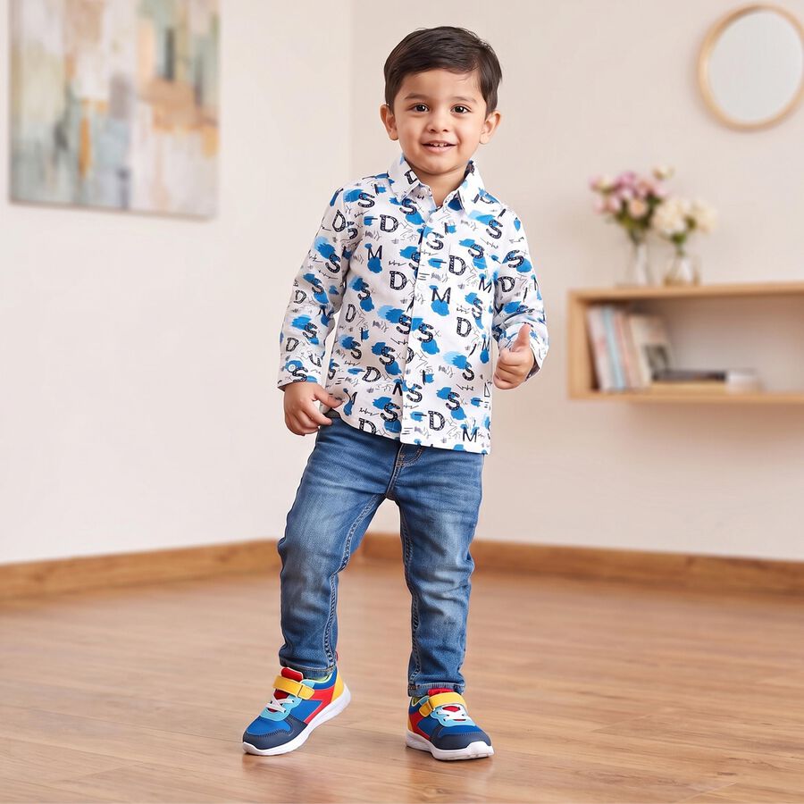 Boys' White Cotton Spread Collar Casual Shirt, सफ़ेद, large