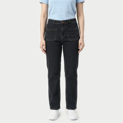 Women's Dark Grey Straight Fit Utility Pocket Jeans