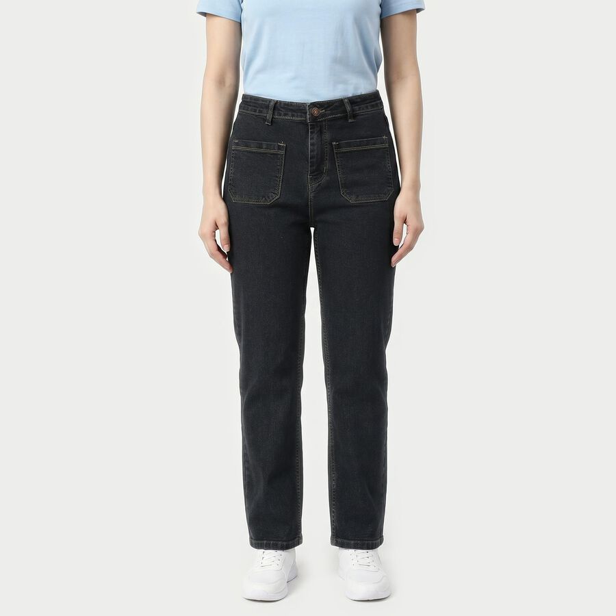 Women's Dark Grey Straight Fit Utility Pocket Jeans, Dark Grey, large