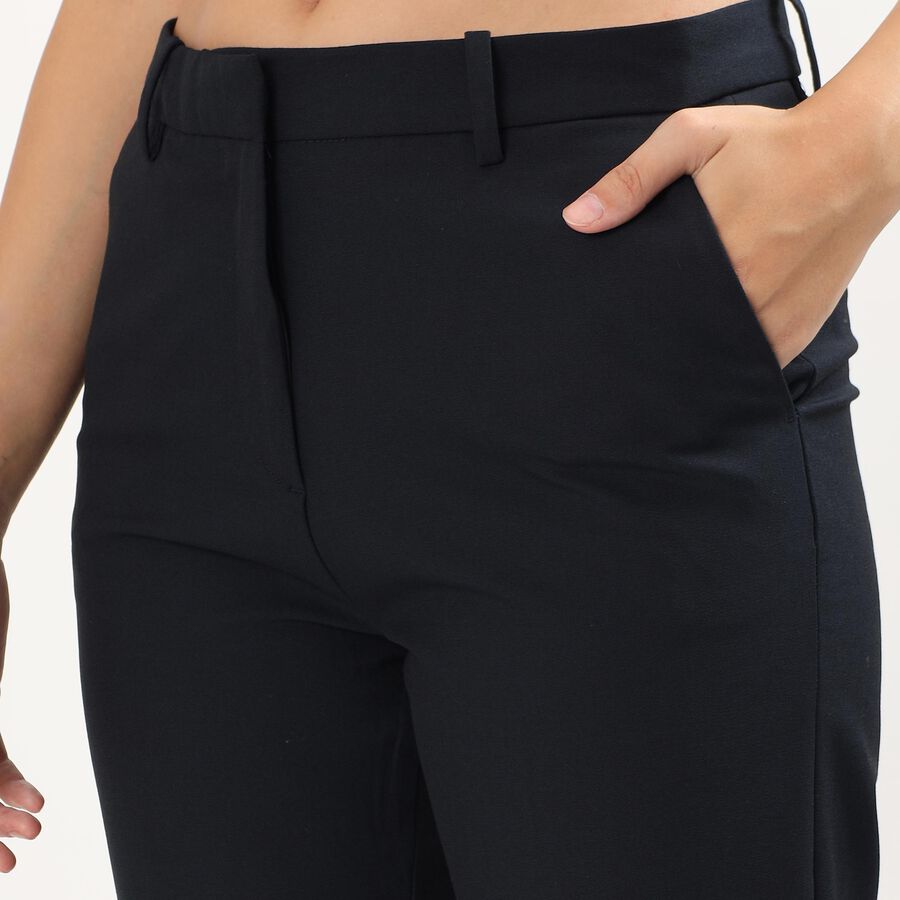 Women's Jet Black Straight Fit Mid-Rise Trousers, नेवी ब्लू, large image number null
