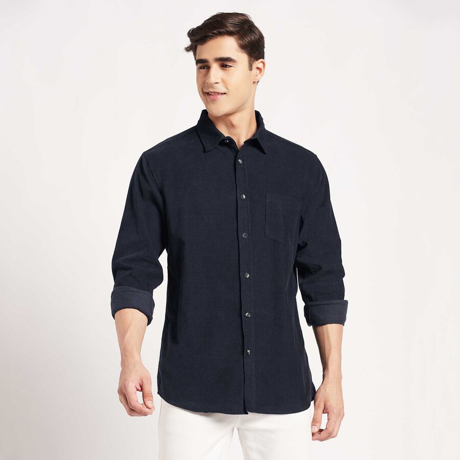 Solid Cotton Casual Shirt, Navy Blue, large image number null