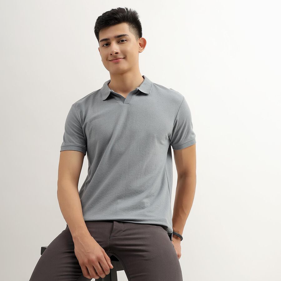 Men's Muted Slate Grey Polo Neck Tee Shirt, Dark Grey, large image number null