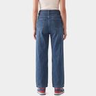 Girls' Blue Wide Leg Tie-Up Jeans, Melange Blue, small