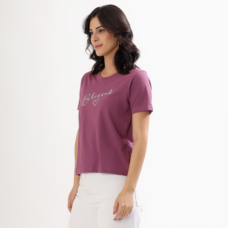 Women's Muted Purple Round Neck T-Shirt, Pink, large image number null