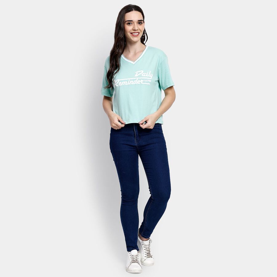 Ladies' 100% Cotton Crop  Top, हल्का हरा, large image number null