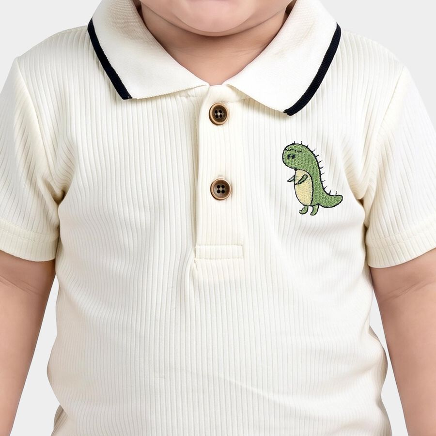 Infants' Cream Polo Neck Graphic Print Baba Suit, Off White, large