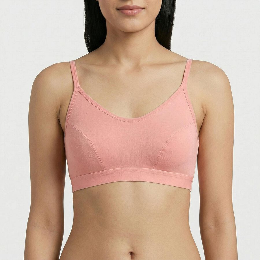 Women's Pink Cotton Blend Sleeveless Minimalist Bra, Light Pink, large